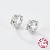 1 Pair Simple Style Leaves Heart Shape Plating Inlay Sterling Silver Zircon White Gold Plated Earrings main image 5