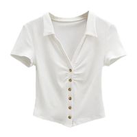 Women's Blouse Short Sleeve Blouses Pleated Casual Solid Color sku image 5