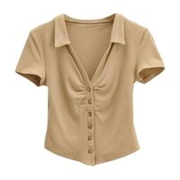 Women's Blouse Short Sleeve Blouses Pleated Casual Solid Color main image 4