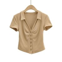 Women's Blouse Short Sleeve Blouses Pleated Casual Solid Color main image 5