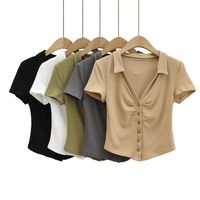 Women's Blouse Short Sleeve Blouses Pleated Casual Solid Color main image 8
