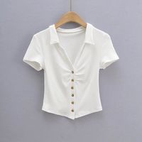 Women's Blouse Short Sleeve Blouses Pleated Casual Solid Color main image 7