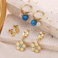 3 Pairs Cute Sweet Flower Asymmetrical Plating Stainless Steel 18k Gold Plated Earrings main image 6