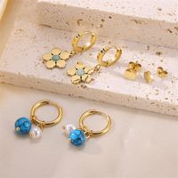 3 Pairs Cute Sweet Flower Asymmetrical Plating Stainless Steel 18k Gold Plated Earrings main image 5