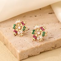 1 Pair Casual Snowflake Plating Inlay Copper Zircon K Gold Plated Ear Studs main image 4