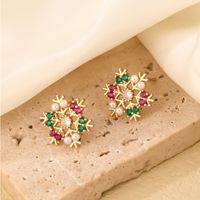 1 Pair Casual Snowflake Plating Inlay Copper Zircon K Gold Plated Ear Studs main image 1