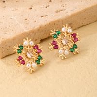 1 Pair Casual Snowflake Plating Inlay Copper Zircon K Gold Plated Ear Studs main image 3