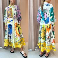 Women's Shirt Dress Casual Bohemian Shirt Collar Printing Long Sleeve Geometric Midi Dress Street main image 1