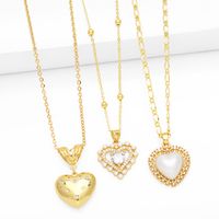 Elegant Lady Simple Style Heart Shape Copper 18k Gold Plated Beads Zircon Pendant Necklace In Bulk main image 1