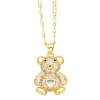 Cute Streetwear Little Bear Heart Shape Copper 18k Gold Plated Zircon Pendant Necklace In Bulk sku image 1