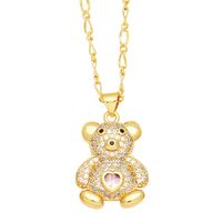 Cute Streetwear Little Bear Heart Shape Copper 18k Gold Plated Zircon Pendant Necklace In Bulk sku image 2