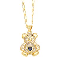 Cute Streetwear Little Bear Heart Shape Copper 18k Gold Plated Zircon Pendant Necklace In Bulk sku image 4