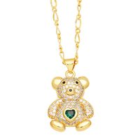 Cute Streetwear Little Bear Heart Shape Copper 18k Gold Plated Zircon Pendant Necklace In Bulk sku image 3