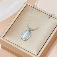 Titanium Steel 18K Gold Plated Retro Inlay Oval Opal Pendant Necklace main image 10
