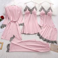 Home Women's Casual Luxurious Solid Color Polyester Satin Pajama Sets main image 6
