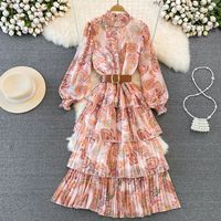 Women's Swing Dress Vintage Style Standing Collar Long Sleeve Printing Midi Dress Banquet main image 1