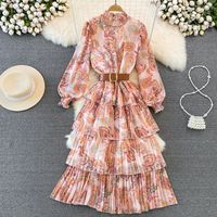 Women's Swing Dress Vintage Style Standing Collar Long Sleeve Printing Midi Dress Banquet main image 6