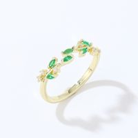 Copper K Gold Plated Rhodium Plated Casual Inlay Leaves Zircon Open Rings sku image 3
