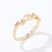 Copper K Gold Plated Rhodium Plated Casual Inlay Leaves Zircon Open Rings sku image 2