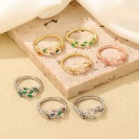 Copper K Gold Plated Rhodium Plated Casual Inlay Leaves Zircon Open Rings main image 1