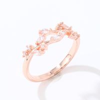 Copper K Gold Plated Rhodium Plated Casual Inlay Leaves Zircon Open Rings sku image 7