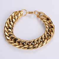 Hip-hop Oversized Solid Color Stainless Steel Polishing Chain 18k Gold Plated Men's Bracelets main image 9