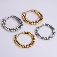 Hip-hop Oversized Solid Color Stainless Steel Polishing Chain 18k Gold Plated Men's Bracelets main image 5