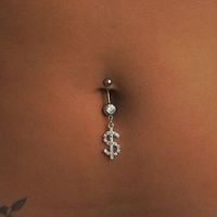 Sexy Modern Style Letter Stainless Steel Plating Inlay Rhinestones White Gold Plated Gold Plated Belly Ring main image 4