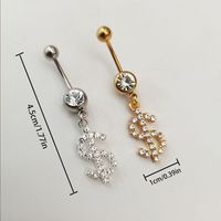 Sexy Modern Style Letter Stainless Steel Plating Inlay Rhinestones White Gold Plated Gold Plated Belly Ring main image 2