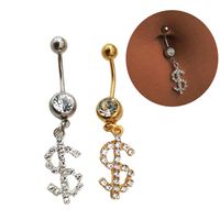 Sexy Modern Style Letter Stainless Steel Plating Inlay Rhinestones White Gold Plated Gold Plated Belly Ring sku image 2