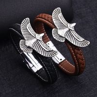 Hip-hop Solid Color Stainless Steel Pu Leather Men's Bangle main image 7