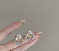 1 Par Retro Flor Embutido Cobre Diamantes De Imitación Pendientes sku image 1