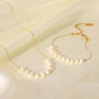 Lady Solid Color Stainless Steel Freshwater Pearl Beaded Plating 18k Gold Plated Necklace main image 1