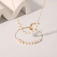 Lady Solid Color Stainless Steel Freshwater Pearl Beaded Plating 18k Gold Plated Necklace main image 4