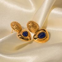 1 Pair Vintage Style Triangle Plating Inlay Stainless Steel Lapis Lazuli Natural Stone 18k Gold Plated Ear Studs main image 4