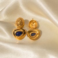 1 Pair Vintage Style Triangle Plating Inlay Stainless Steel Lapis Lazuli Natural Stone 18k Gold Plated Ear Studs main image 2