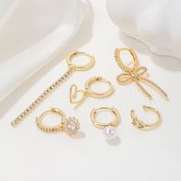 1 Set Elegant Simple Style Tassel Heart Shape Bow Knot Plating Inlay Imitation Pearl Brass Zircon 18k Gold Plated Earrings main image 5