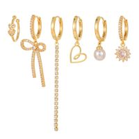 1 Set Elegant Simple Style Tassel Heart Shape Bow Knot Plating Inlay Imitation Pearl Brass Zircon 18k Gold Plated Earrings sku image 1