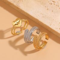Commute Heart Shape Copper Asymmetrical Plating Inlay Zircon 14k Gold Plated Open Rings main image 1