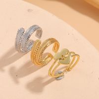 Commute Heart Shape Copper Asymmetrical Plating Inlay Zircon 14k Gold Plated Open Rings main image 9