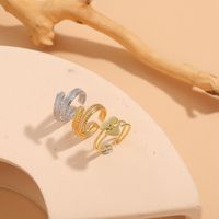 Commute Heart Shape Copper Asymmetrical Plating Inlay Zircon 14k Gold Plated Open Rings main image 4