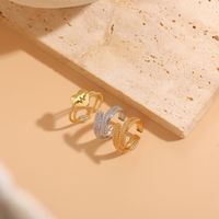 Commute Heart Shape Copper Asymmetrical Plating Inlay Zircon 14k Gold Plated Open Rings main image 7