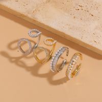 Elegant Classic Style Geometric Copper Asymmetrical Plating Inlay Zircon 14k Gold Plated Open Rings main image 1