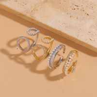 Elegant Classic Style Geometric Copper Asymmetrical Plating Inlay Zircon 14k Gold Plated Open Rings main image 2