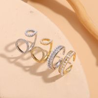 Elegant Classic Style Geometric Copper Asymmetrical Plating Inlay Zircon 14k Gold Plated Open Rings main image 9