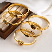 Cute Artistic Star Moon Stainless Steel Enamel Hollow Out 18k Gold Plated Bangle main image 1