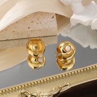 1 Pair Vintage Style Round Plating Hollow Out Inlay Copper Artificial Pearls Zircon 18k Gold Plated Earrings main image 2