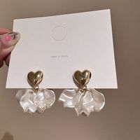 1 Pair Sweet Heart Shape Flower Plating Arylic Alloy Drop Earrings main image 3