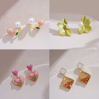 1 Pair Fairy Style Sweet C Shape Heart Shape Flower Imitation Pearl Alloy Earrings main image 3