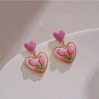 1 Pair Fairy Style Sweet C Shape Heart Shape Flower Imitation Pearl Alloy Earrings sku image 4